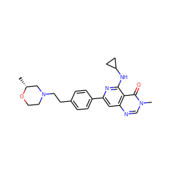 C[C@@H]1CN(CCc2ccc(-c3cc4ncn(C)c(=O)c4c(NC4CC4)n3)cc2)CCO1 ZINC000115625449