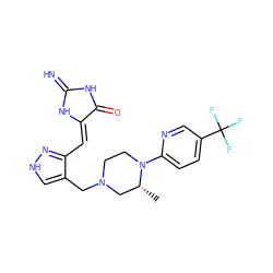 C[C@@H]1CN(Cc2c[nH]nc2/C=C2\NC(=N)NC2=O)CCN1c1ccc(C(F)(F)F)cn1 ZINC000115172656