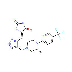 C[C@@H]1CN(Cc2c[nH]nc2/C=C2\NC(=O)NC2=O)CCN1c1ccc(C(F)(F)F)cn1 ZINC000115171299