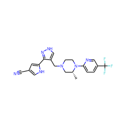 C[C@@H]1CN(Cc2c[nH]nc2-c2cc(C#N)c[nH]2)CCN1c1ccc(C(F)(F)F)cn1 ZINC000115172520