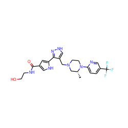 C[C@@H]1CN(Cc2c[nH]nc2-c2cc(C(=O)NCCO)c[nH]2)CCN1c1ccc(C(F)(F)F)cn1 ZINC000115167702