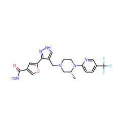 C[C@@H]1CN(Cc2c[nH]nc2-c2cc(C(N)=O)co2)CCN1c1ccc(C(F)(F)F)cn1 ZINC000115166750