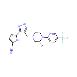 C[C@@H]1CN(Cc2c[nH]nc2-c2ccc(C#N)[nH]2)CCN1c1ccc(C(F)(F)F)cn1 ZINC000115167570