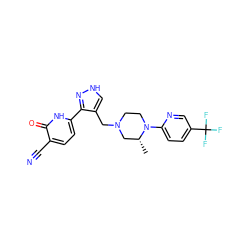 C[C@@H]1CN(Cc2c[nH]nc2-c2ccc(C#N)c(=O)[nH]2)CCN1c1ccc(C(F)(F)F)cn1 ZINC000115170448