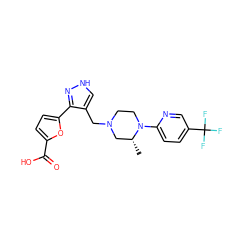 C[C@@H]1CN(Cc2c[nH]nc2-c2ccc(C(=O)O)o2)CCN1c1ccc(C(F)(F)F)cn1 ZINC000115167333