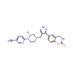 C[C@@H]1CN(Cc2c[nH]nc2-c2ccc3c(c2)CNC(=O)O3)CCN1c1ccc(C#N)cn1 ZINC000148738643