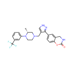 C[C@@H]1CN(Cc2c[nH]nc2-c2ccc3c(c2)CNC(=O)O3)CCN1c1cccc(C(F)(F)F)c1 ZINC000148694243