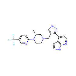 C[C@@H]1CN(Cc2c[nH]nc2-c2ccnc3[nH]ccc23)CCN1c1ccc(C(F)(F)F)cn1 ZINC000115171617