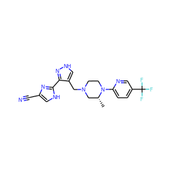 C[C@@H]1CN(Cc2c[nH]nc2-c2nc(C#N)c[nH]2)CCN1c1ccc(C(F)(F)F)cn1 ZINC000115171568