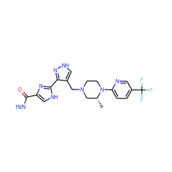 C[C@@H]1CN(Cc2c[nH]nc2-c2nc(C(N)=O)c[nH]2)CCN1c1ccc(C(F)(F)F)cn1 ZINC000115170141