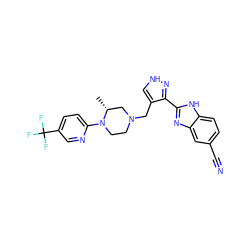 C[C@@H]1CN(Cc2c[nH]nc2-c2nc3cc(C#N)ccc3[nH]2)CCN1c1ccc(C(F)(F)F)cn1 ZINC000115173548