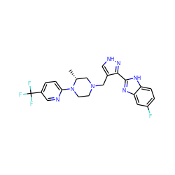 C[C@@H]1CN(Cc2c[nH]nc2-c2nc3cc(F)ccc3[nH]2)CCN1c1ccc(C(F)(F)F)cn1 ZINC000115165730