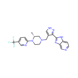 C[C@@H]1CN(Cc2c[nH]nc2-c2nc3cnccc3[nH]2)CCN1c1ccc(C(F)(F)F)cn1 ZINC000115173216