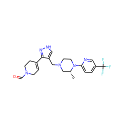 C[C@@H]1CN(Cc2c[nH]nc2C2=CCN(C=O)CC2)CCN1c1ccc(C(F)(F)F)cn1 ZINC000115170938