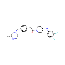 C[C@@H]1CN(Cc2ccc(CC(=O)N3CCC(Nc4ccc(F)c(F)c4)CC3)cc2)CCN1 ZINC000034849789