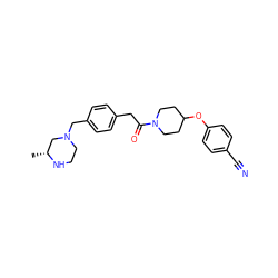 C[C@@H]1CN(Cc2ccc(CC(=O)N3CCC(Oc4ccc(C#N)cc4)CC3)cc2)CCN1 ZINC000034849792