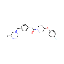 C[C@@H]1CN(Cc2ccc(CC(=O)N3CCC(Oc4ccc(F)cc4)CC3)cc2)CCN1 ZINC000034849790