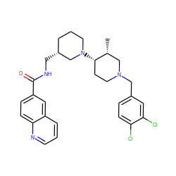 C[C@@H]1CN(Cc2ccc(Cl)c(Cl)c2)CC[C@@H]1N1CCC[C@@H](CNC(=O)c2ccc3ncccc3c2)C1 ZINC000028468792