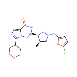 C[C@@H]1CN(Cc2ccc(Cl)o2)C[C@@H]1c1nn2c(C3CCOCC3)ncc2c(=O)[nH]1 ZINC000142639286