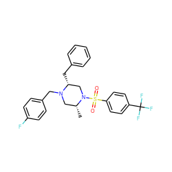 C[C@@H]1CN(Cc2ccc(F)cc2)[C@H](Cc2ccccc2)CN1S(=O)(=O)c1ccc(C(F)(F)F)cc1 ZINC000096270774