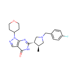 C[C@@H]1CN(Cc2ccc(F)cc2)C[C@H]1c1nc2c(cnn2C2CCOCC2)c(=O)[nH]1 ZINC000095572326