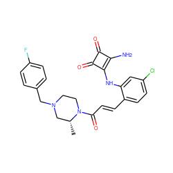 C[C@@H]1CN(Cc2ccc(F)cc2)CCN1C(=O)/C=C/c1ccc(Cl)cc1Nc1c(N)c(=O)c1=O ZINC000101127203