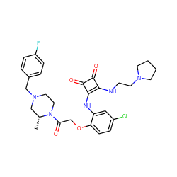 C[C@@H]1CN(Cc2ccc(F)cc2)CCN1C(=O)COc1ccc(Cl)cc1Nc1c(NCCN2CCCC2)c(=O)c1=O ZINC000101090781