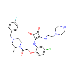 C[C@@H]1CN(Cc2ccc(F)cc2)CCN1C(=O)COc1ccc(Cl)cc1Nc1c(NCCN2CCNCC2)c(=O)c1=O ZINC000101127133