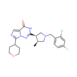 C[C@@H]1CN(Cc2ccc(F)cc2Cl)C[C@@H]1c1nn2c(C3CCOCC3)ncc2c(=O)[nH]1 ZINC000205441149