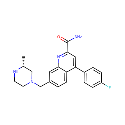 C[C@@H]1CN(Cc2ccc3c(-c4ccc(F)cc4)cc(C(N)=O)nc3c2)CCN1 ZINC000221599201