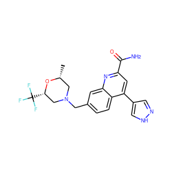 C[C@@H]1CN(Cc2ccc3c(-c4cn[nH]c4)cc(C(N)=O)nc3c2)C[C@H](C(F)(F)F)O1 ZINC000221605950