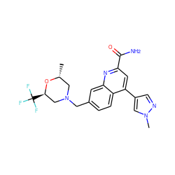 C[C@@H]1CN(Cc2ccc3c(-c4cnn(C)c4)cc(C(N)=O)nc3c2)C[C@@H](C(F)(F)F)O1 ZINC000221615911