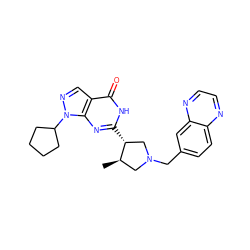 C[C@@H]1CN(Cc2ccc3nccnc3c2)C[C@H]1c1nc2c(cnn2C2CCCC2)c(=O)[nH]1 ZINC000043201057