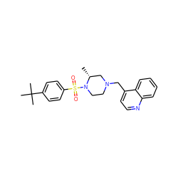 C[C@@H]1CN(Cc2ccnc3ccccc23)CCN1S(=O)(=O)c1ccc(C(C)(C)C)cc1 ZINC000040901520