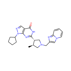 C[C@@H]1CN(Cc2cn3ccccc3n2)C[C@H]1c1nc2c(cnn2C2CCCC2)c(=O)[nH]1 ZINC000045245097