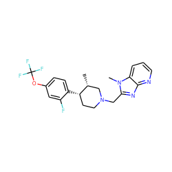 C[C@@H]1CN(Cc2nc3ncccc3n2C)CC[C@@H]1c1ccc(OC(F)(F)F)cc1F ZINC000043206343