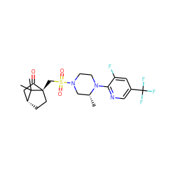 C[C@@H]1CN(S(=O)(=O)C[C@]23CC[C@H](CC2=O)C3(C)C)CCN1c1ncc(C(F)(F)F)cc1F ZINC000040933012