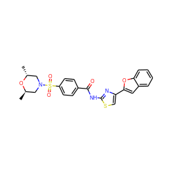 C[C@@H]1CN(S(=O)(=O)c2ccc(C(=O)Nc3nc(-c4cc5ccccc5o4)cs3)cc2)C[C@@H](C)O1 ZINC000003194011