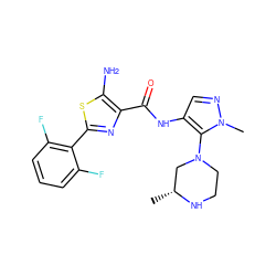 C[C@@H]1CN(c2c(NC(=O)c3nc(-c4c(F)cccc4F)sc3N)cnn2C)CCN1 ZINC000169699266