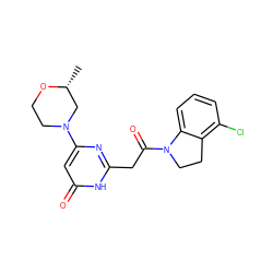 C[C@@H]1CN(c2cc(=O)[nH]c(CC(=O)N3CCc4c(Cl)cccc43)n2)CCO1 ZINC000147107655