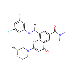 C[C@@H]1CN(c2cc(=O)c3cc(C(=O)N(C)C)cc([C@@H](C)Nc4cc(F)cc(F)c4)c3o2)CCO1 ZINC000116735032