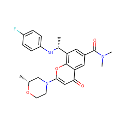 C[C@@H]1CN(c2cc(=O)c3cc(C(=O)N(C)C)cc([C@@H](C)Nc4ccc(F)cc4)c3o2)CCO1 ZINC000116737780