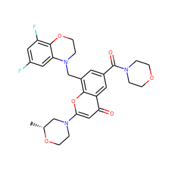 C[C@@H]1CN(c2cc(=O)c3cc(C(=O)N4CCOCC4)cc(CN4CCOc5c(F)cc(F)cc54)c3o2)CCO1 ZINC000653849286