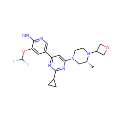 C[C@@H]1CN(c2cc(-c3cnc(N)c(OC(F)F)c3)nc(C3CC3)n2)CCN1C1COC1 ZINC000653686445