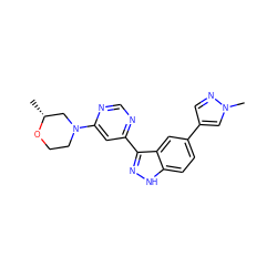 C[C@@H]1CN(c2cc(-c3n[nH]c4ccc(-c5cnn(C)c5)cc34)ncn2)CCO1 ZINC000225645478