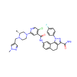 C[C@@H]1CN(c2cc(C(=O)Nc3ccc4c(c3)-c3c(c(C(N)=O)nn3-c3ccc(F)cc3)CC4)c(Cl)cn2)CCN1Cc1cnn(C)c1 ZINC000072122184