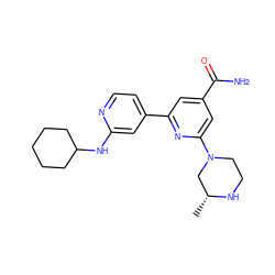 C[C@@H]1CN(c2cc(C(N)=O)cc(-c3ccnc(NC4CCCCC4)c3)n2)CCN1 ZINC000058576003