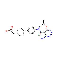 C[C@@H]1CN(c2ccc([C@H]3CC[C@H](CC(=O)O)CC3)cc2)C(=O)c2c(N)ncnc2O1 ZINC000261103644