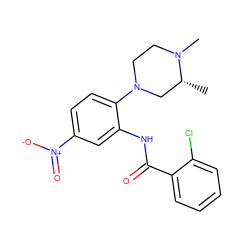 C[C@@H]1CN(c2ccc([N+](=O)[O-])cc2NC(=O)c2ccccc2Cl)CCN1C ZINC000095589848