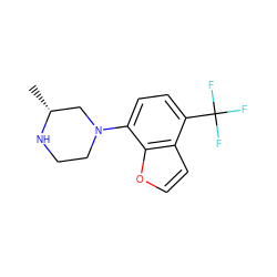 C[C@@H]1CN(c2ccc(C(F)(F)F)c3ccoc23)CCN1 ZINC000004638477